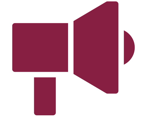 A maroon megaphone icon